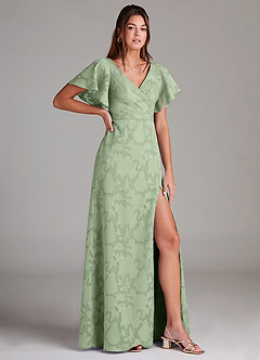 Azazie Ambrosia Bridesmaid Dresses Dusty Sage A-Line Pleated Floral Burnout Dress image3