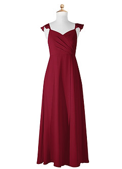 Azazie Amada Junior Burgundy A-Line Ruched Chiffon Dress image5