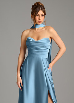 Azazie Ayla Abiti da Damigella Abito A-Line in Raso Elasticizzato Corsetto Blu Acciaio image2