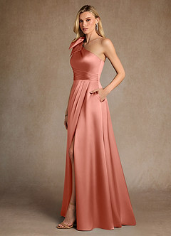 Azazie Easton Mother of the Bride Dresses Salmon Pink A-Line One Shoulder Stretch Satin Dress image2