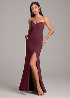 Azazie Yola Bridesmaid Dresses Cabernet Sheath Pleated Chiffon Convertible Dress image4