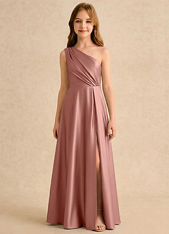 Azazie Puddles Girls Formal Flower Girl Dresses Rosette A-Line One Shoulder Stretch Satin Dress image6