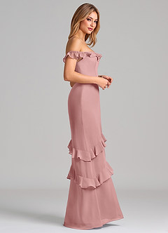 Azazie Marilynn Venta Final Vestido de Rosa Polvorienta de Gasa de Corte Sirena con Vestidos sin tirantes image5