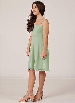 Azazie Kalie Junior Dusty Sage A-Line with Belt Chiffon Dress image3