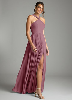 Azazie Afra Bridesmaid Dresses Vintage Mauve A-Line Pleated Chiffon Dress image3