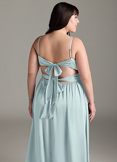 Azazie Zeya Bridesmaid Dresses Mist A-Line Pleated Stretch Satin Dress image15