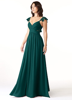 Azazie Lissa Bridesmaid Dresses Peacock A-Line Lace Chiffon Dress image4