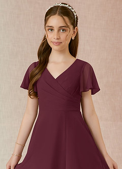 Azazie Induh Junior Cabernet A-Line Ruched Chiffon Dress image4