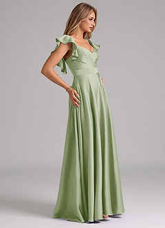 Azazie Leilani Bridesmaid Dresses Dusty Sage A-Line Ruched Stretch Satin Dress image6