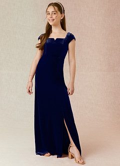 Azazie Gabi Junior Dark Navy A-Line Velvet Dress image6