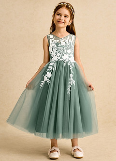 Azazie Sundae Flower Girl Dresses Eucalyptus Ball-Gown Lace Dress image6