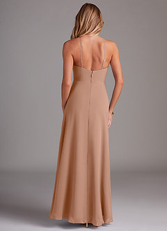Azazie Bailey Bridesmaid Dresses Champagne Rose A-Line Halter Side Slit Chiffon Dress image2