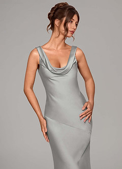 Azazie Rylina 신부 들러리 드레스 인어 스트레치 새틴 바닥 길이 드레스 image11