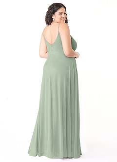 Azazie Evalin Vestidos de damas de honor Vestido de Salvia Polvorienta de Malla de Corte en A con Cuello en V Plisado image10