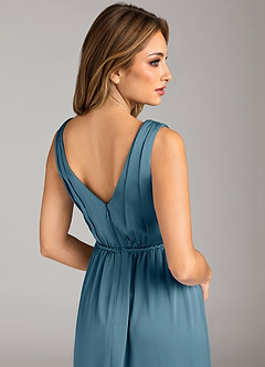 Azazie Tanicia 신부 들러리 드레스 A라인 주름진 스트레치 새틴 바닥 길이 드레스 image7