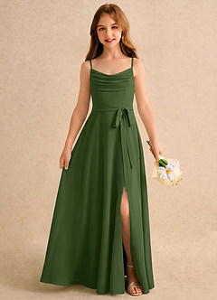 Azazie Jasslyn Girls Formal Flower Girl Dresses Olive A-Line Pleated Chiffon Dress image1