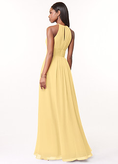 Azazie Bonnie Brautjungfernkleider Eine Linie Schlüsselloch Gerüscht Chiffon Kleid Butter image2