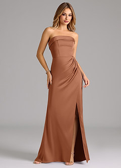 Azazie Aretha Bridesmaid Dresses Bronzer A-Line Strapless Stretch Satin Convertible Dress image4