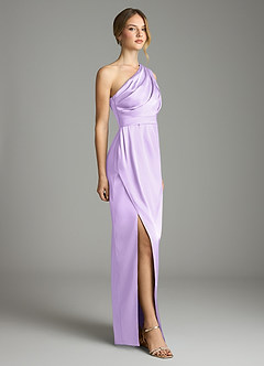 Azazie Emorie Final Sale Lilac Sheath One Shoulder Stretch Satin Dress image4