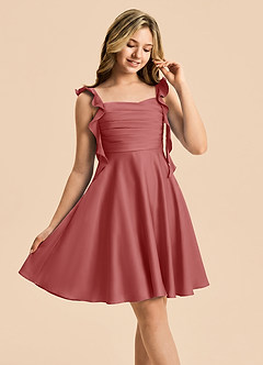 Azazie Kira Junior Robe Trapèze en Satin extensible Rayé Antique Rose image5