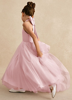Azazie Bev Flower Girl Dresses Powder Pink A-Line Convertible Tulle Dress image7