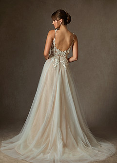 Azazie Shayna Wedding Dresses Diamond White Nude Ball-Gown Lace Dress image2