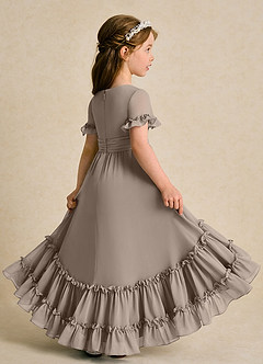 Azazie Kass Flower Girl Dresses Taupe A-Line Pleated Chiffon Dress image6