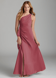 Azazie Maive Junior Vestido de Merlot de Gasa de Corte En A con Plisado image1