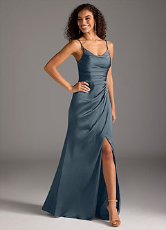 Azazie Deandra Bridesmaid Dresses Twilight Mermaid Pleated Stretch Satin Dress image5