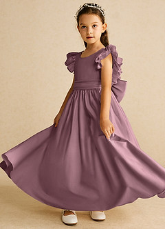Azazie Piglette Flower Girl Dresses Vintage Mauve A-Line Bow Matte Satin Dress image2