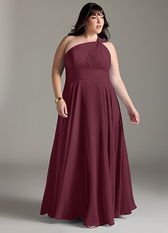 Azazie Charlize Vestidos de damas de honor Vestido de Cabernet de Gasa de Corte en A con Hombro unilateral image9