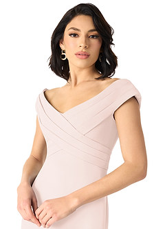 Azazie Evita Bridesmaid Dresses Blushing Pink A-Line Off the Shoulder Stretch Crepe Dress image4