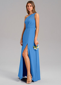 Azazie Phaedra Bridesmaid Dresses Blue Jay A-Line One Shoulder Chiffon Dress image5