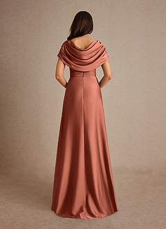 Azazie Branford Vestidos para mãe da noiva Vestido Argila de Cetim elástico de Linha A com Plissado image3