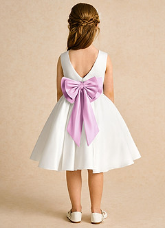 Azazie Sosie Flower Girl Dresses Ivory Candy Pink A-Line Pleated Matte Satin Dress image1