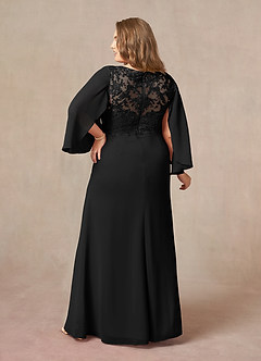 Azazie Perry vestidos de madre de la novia Vestido de Negro de Gasa de Sirena con Encaje cuello pico image8