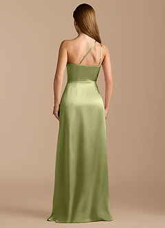 Azazie Trina Bridesmaid Dresses Pistachio A-Line One Shoulder Metallic Satin Dress image9