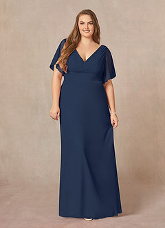Azazie Alessa Mother of the Bride Dresses Dark Navy A-Line V-Neck Pleated Chiffon Dress image7