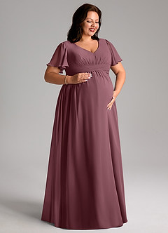 Azazie Verna Abiti da damigella d'onore premaman Abito A-Line Increspato con Scollo a V Chiffon Floor-Length image10