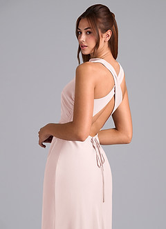 Azazie Evadne Bridesmaid Dresses Blushing Pink Sheath Pleated Chiffon Dress image7
