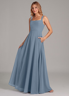 Azazie Shaude Brautjungfernkleider A-Linie Plissee Chiffon Kleid Staubblau image4
