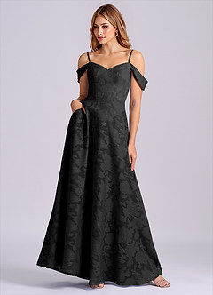 Azazie Marley Final Sale Black A-Line Off the Shoulder Floral Burnout Convertible Dress image4