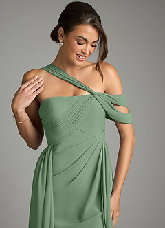 Azazie Kassandra 신부 들러리 드레스 A라인 오프 더 숄더 쉬폰 바닥 길이 드레스 image2