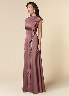Azazie Narine Mother of the Bride Dresses Vintage Mauve A-Line High Neckline Pleated Stretch Satin Dress image2