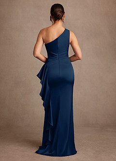 Azazie Yvette Mother of the Bride Dresses Dark Navy Sheath One Shoulder Stretch Satin Dress image2