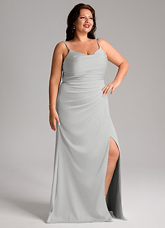 Azazie Deandra Bridesmaid Dresses Silver Mermaid Pleated Stretch Satin Dress image4