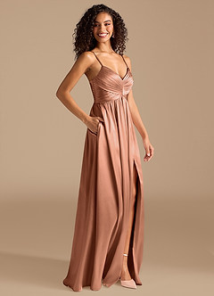 Azazie Alia Vestidos de madrinha de casamento Vestir Bronzeador de Cetim Metálico de Linha A com Plissado image5