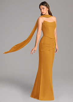 Azazie Sorrel Vestidos de damas de honor Vestido de Caramelo de Gasa de Corte Sirena con Corsé image3