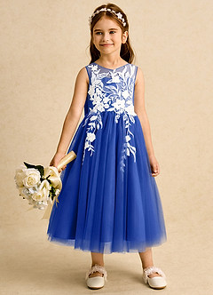 Azazie Sundae Robe Demoiselle D'honneur Fillette Robe Princesse en Dentelle Bleu Roi image3
