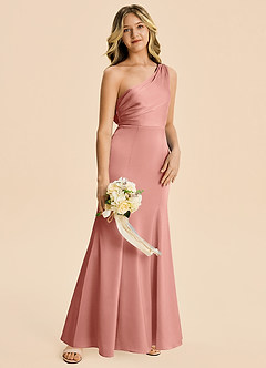 Azazie Ren Junior Robe Trapèze en Satin extensible Plissé Rosette image3
